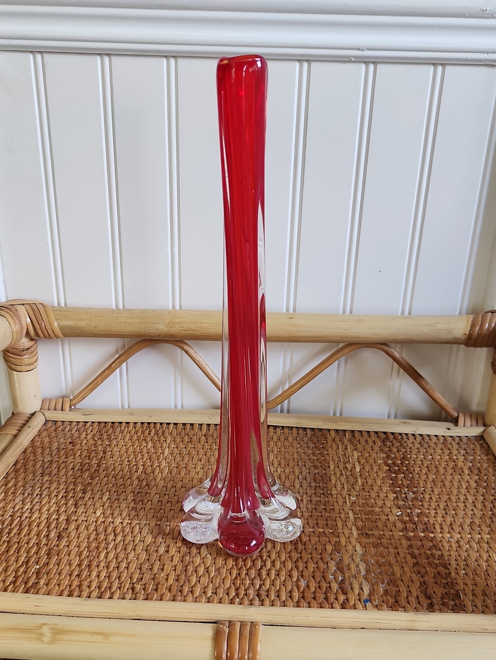 MCM Red Elephant Footed Twisted Bud Vase